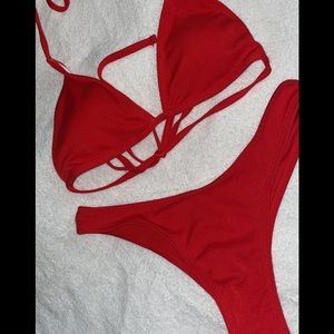 SHEIN Red Ribbed Bikini